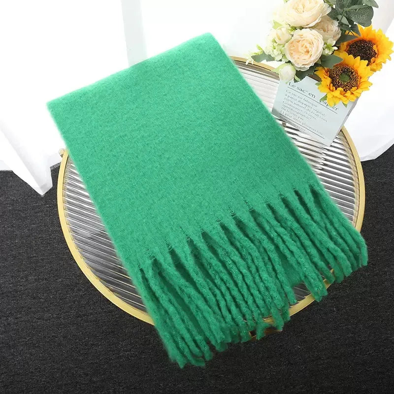 Luxury Cashmere Bright Solid Colors Women Scarf Winter Shawl and Wrap Bandana Pashmina Tassel Female Foulard Thick Blanket