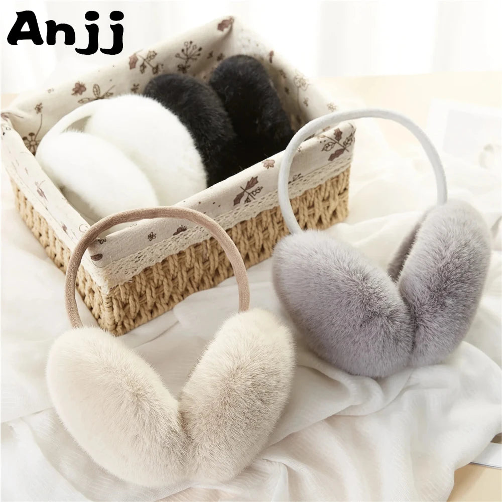 Anjj High Quality Earmuffs Faux Rabbit Fur Hang Ear Cover Warm Winter Ear Muffs Fur Earmuffs Unisex Adult Ear Warmer Fold