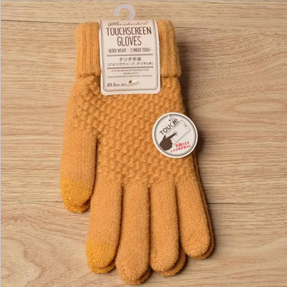 Women's Cashmere Wool Knitted Gloves Autumn Winter Thick Warm Gloves Plush Inside Solid Mittens For Mobile Phone Tablet Pad