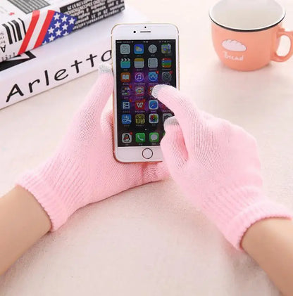 Women's Cashmere Wool Knitted Gloves Autumn Winter Thick Warm Gloves Plush Inside Solid Mittens For Mobile Phone Tablet Pad