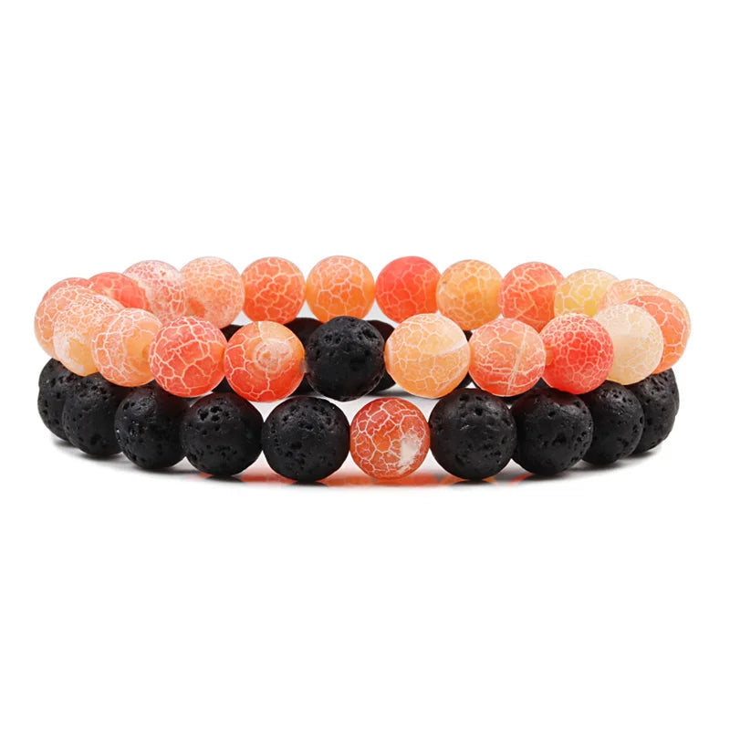 Set Bracelet Couples Distance Black White Natural Lava Stone Tiger Eye Beaded Yoga Bracelets for Men Women Elastic Rope Jewelry