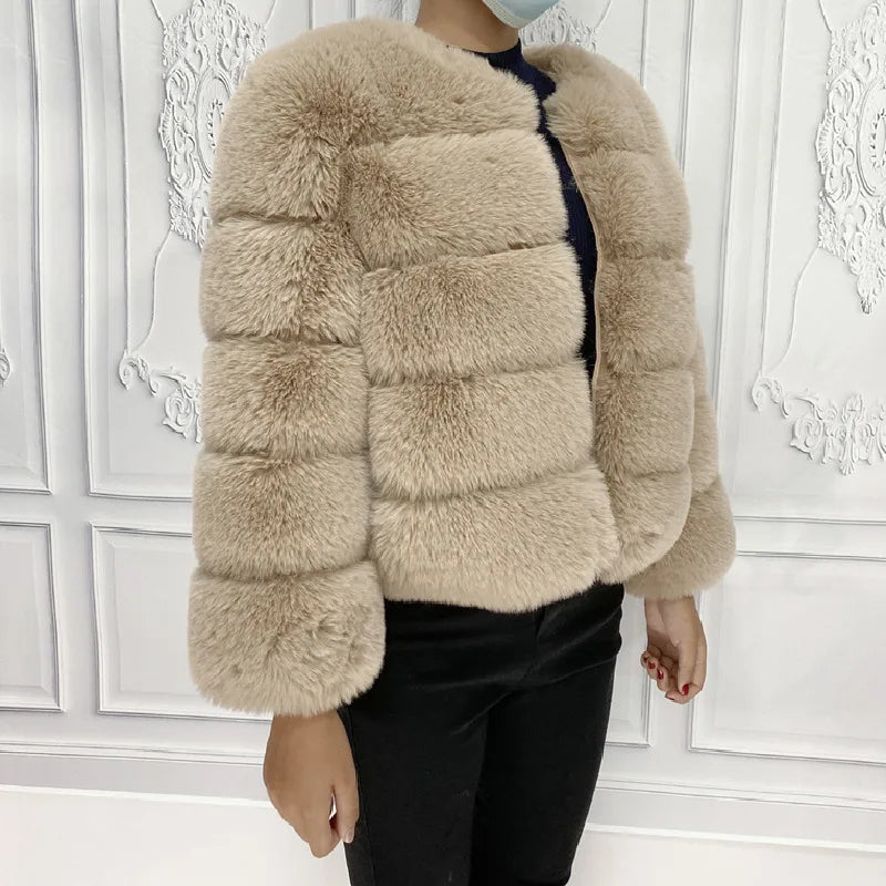 2024 Women Faux Fur Coat Autumn Winter High Quality Fluffy Short Coat Faux Fox Fur Jacket  Ladies furry Fashion Tops