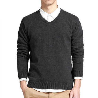 Cotton Sweater Men Long Sleeve Pullovers Outwear Man V Neck Male Sweaters Fashion Brand Loose Fit Knitting Clothing Korean Style