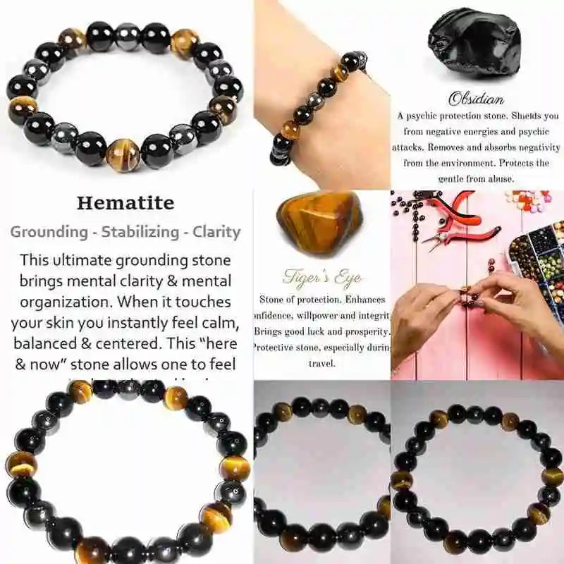 Natural Black Obsidian Hematite Tiger Eye Beads Bracelets Men for Magnetic Health Protection Women Soul Jewelry Pulsera Hombre