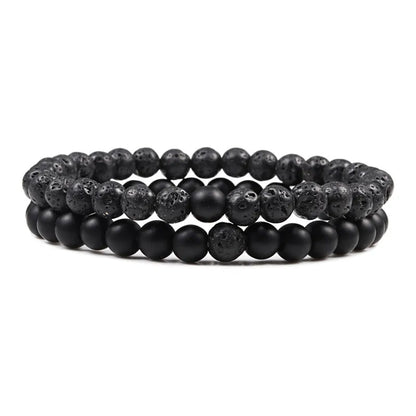 Set Bracelet Couples Distance Black White Natural Lava Stone Tiger Eye Beaded Yoga Bracelets for Men Women Elastic Rope Jewelry