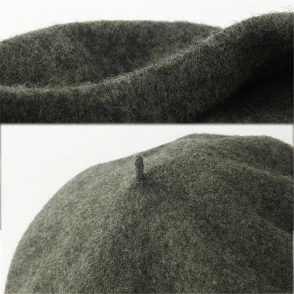 Vintage Winter Warm Wool Plain Beret For Women's Girls Artist  Fashion Casual Solid Black Red Beanie Hat Caps Boinas para mujer