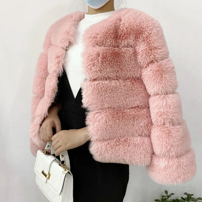 2024 Women Faux Fur Coat Autumn Winter High Quality Fluffy Short Coat Faux Fox Fur Jacket  Ladies furry Fashion Tops