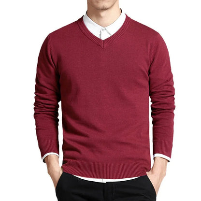 Cotton Sweater Men Long Sleeve Pullovers Outwear Man V Neck Male Sweaters Fashion Brand Loose Fit Knitting Clothing Korean Style