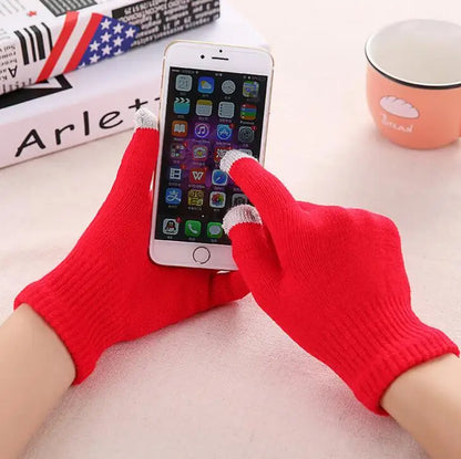 Women's Cashmere Wool Knitted Gloves Autumn Winter Thick Warm Gloves Plush Inside Solid Mittens For Mobile Phone Tablet Pad