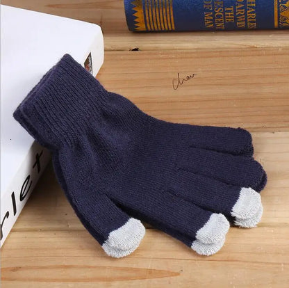 Women's Cashmere Wool Knitted Gloves Autumn Winter Thick Warm Gloves Plush Inside Solid Mittens For Mobile Phone Tablet Pad