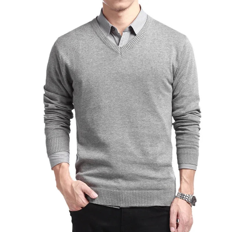 Cotton Sweater Men Long Sleeve Pullovers Outwear Man V Neck Male Sweaters Fashion Brand Loose Fit Knitting Clothing Korean Style