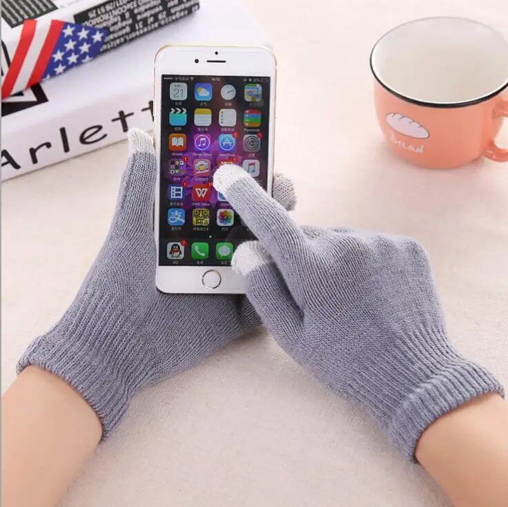 Women's Cashmere Wool Knitted Gloves Autumn Winter Thick Warm Gloves Plush Inside Solid Mittens For Mobile Phone Tablet Pad