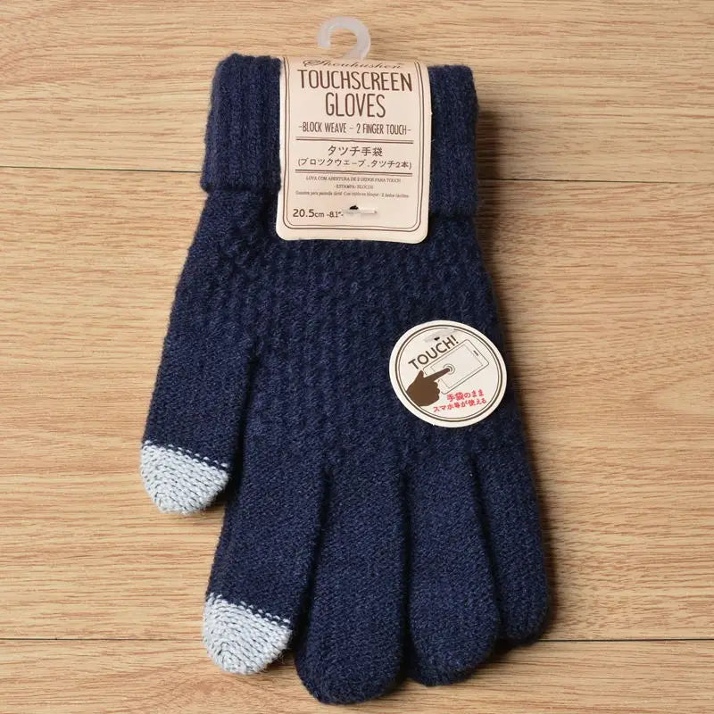 Women's Cashmere Wool Knitted Gloves Autumn Winter Thick Warm Gloves Plush Inside Solid Mittens For Mobile Phone Tablet Pad