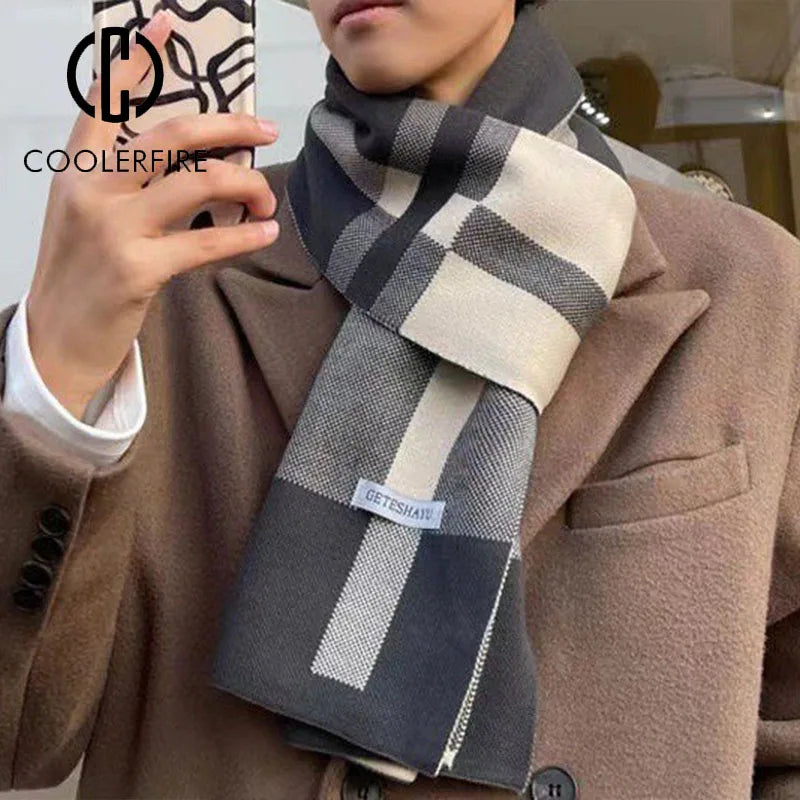 Winter Men Scarf Keep Warm Scarf Casual Fashion Brand Designers Knit Neckerchief Patchwork Wool Cashmere Scarf Shawl Wrap AC2228