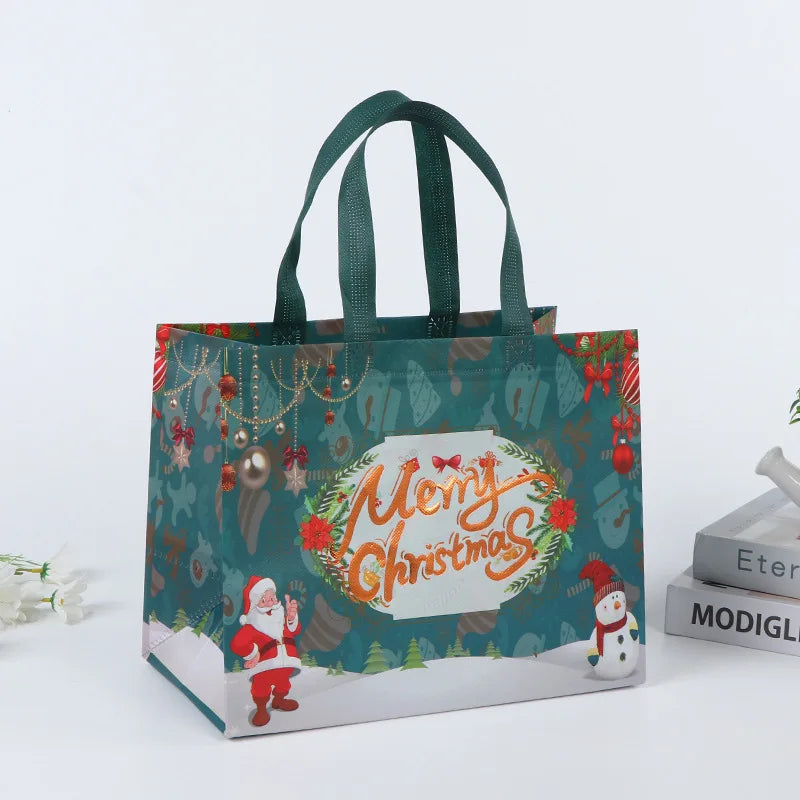 2024 Christmas Non Woven Bag Wholesale Tote Bag Cartoon Santa Claus Snowman Eco Bag Folding Storage Bag Gift Bag Party Supplies