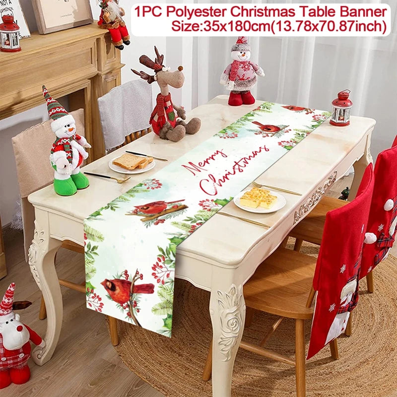 2024 Christmas Table Runners Merry Christmas Decoration for Home Tablecloth Table Cover Xmas Gifts Navidad Noel New Year 2025