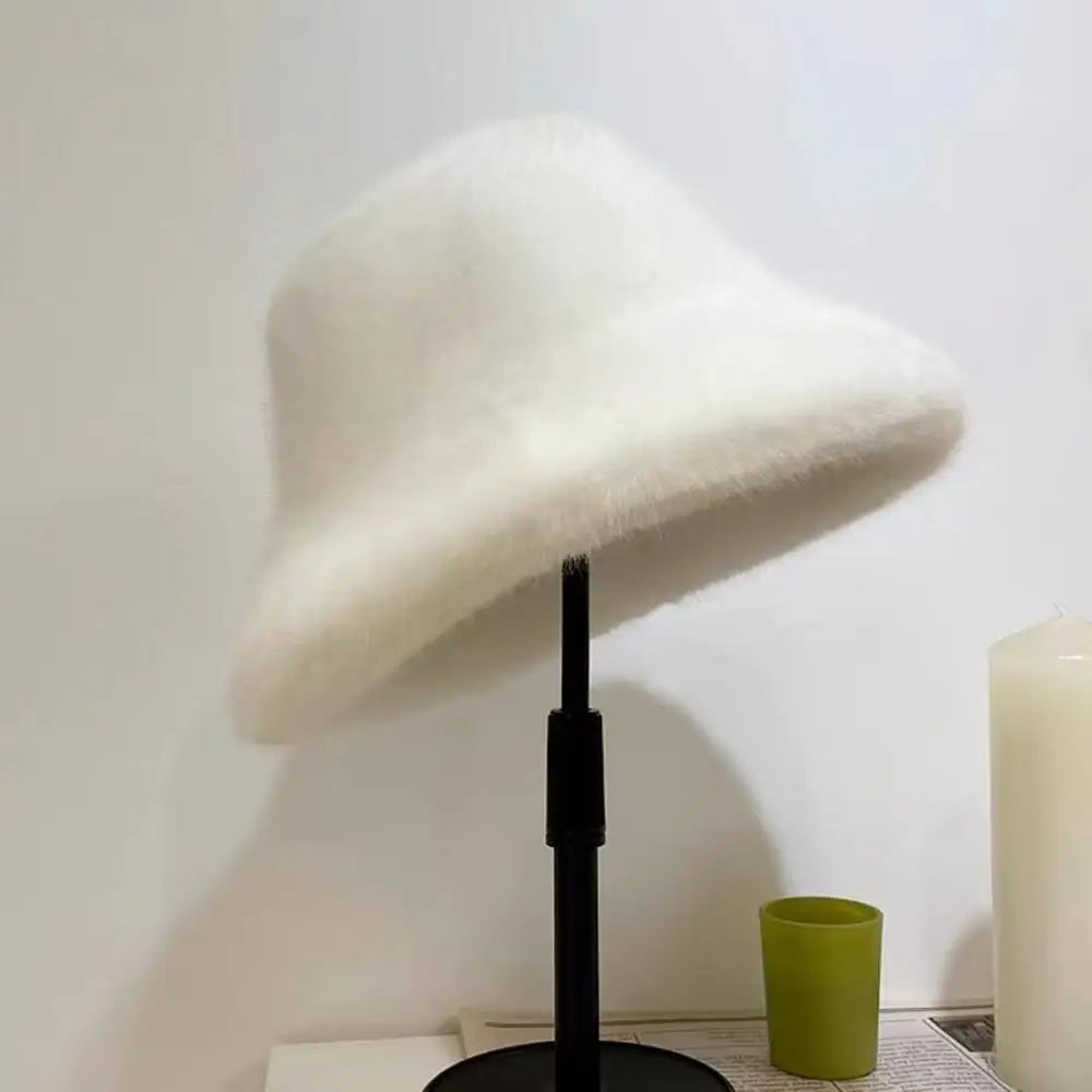 Fluffy Fur Fisherman Hat For Women Winter Plush Ear Protection Cap Windproof Warm Female Panama Caps Solid Fashion Bucket Hat