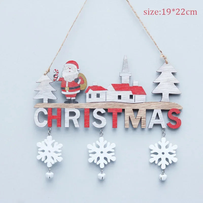 2024 Wooden Christmas Pendants Door Wall Xmas Decor Christmas Tree Hanging Ornaments Happy New Year 2025 Naviidad Decor For Home