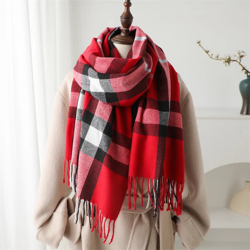 Luxury brand Winter Plaid Cashmere Like Blanket Scarf Design Thick Warm Pashmina Shawl Wraps With Tassel Poncho Stoles Echarpe