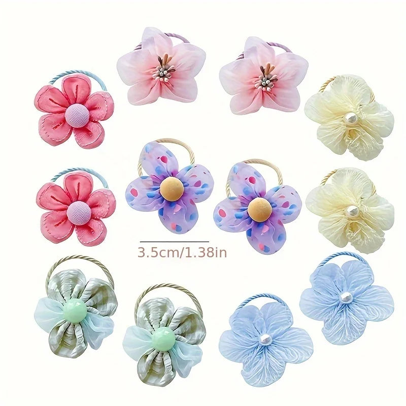 10Pcs Children's mesh flower hair loop with good elasticity, baby tie headband, princess headwear, cute girl elastic band