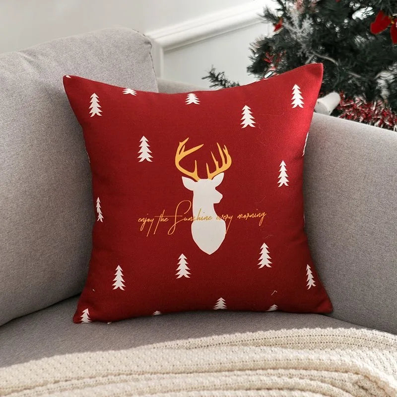 Christmas cartoon pillow cover, Santa Claus, reindeer, snowman, cute pillowcase, home celebration, red creative gift