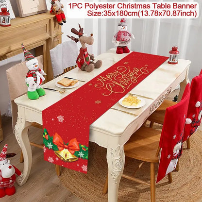 2024 Christmas Table Runners Merry Christmas Decoration for Home Tablecloth Table Cover Xmas Gifts Navidad Noel New Year 2025