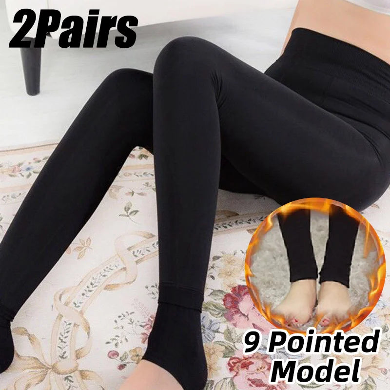 Women Winter Leggings Warm Leggins High Waist Solid Color Velvet Women Thickened Velvet Leggings Stretchy Black Leggings