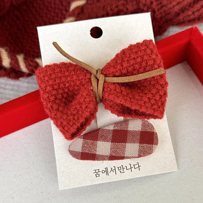 New Year Red Color Hair Clips Set Girls Sweet Bow Flowers Fabric Hairpins Child Cute Barrettes Christmas Hair Accessories Gifts