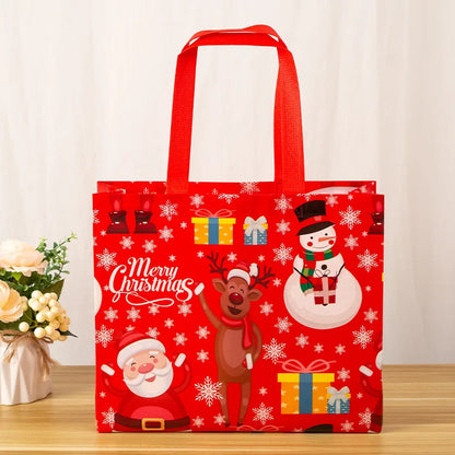 2024 Christmas Non Woven Bag Wholesale Tote Bag Cartoon Santa Claus Snowman Eco Bag Folding Storage Bag Gift Bag Party Supplies