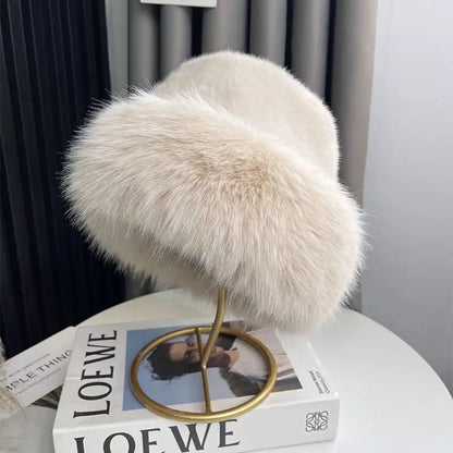 Fluffy Fur Fisherman Hat For Women Winter Plush Ear Protection Cap Windproof Warm Female Panama Caps Solid Fashion Bucket Hat