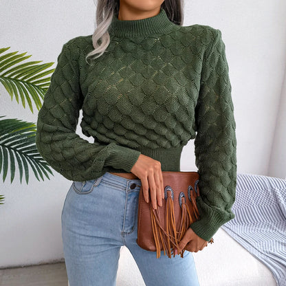 2023 Autumn Winter Women Casual Hollow Out Long Sleeve Knitted Pullovers And Sweaters Crop Top