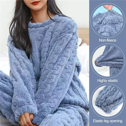 Women's pajamas set Winter Coral Velvet Homewear Fluffy O-neck leisure pajamas Velvet thickened two-piece loungewear set