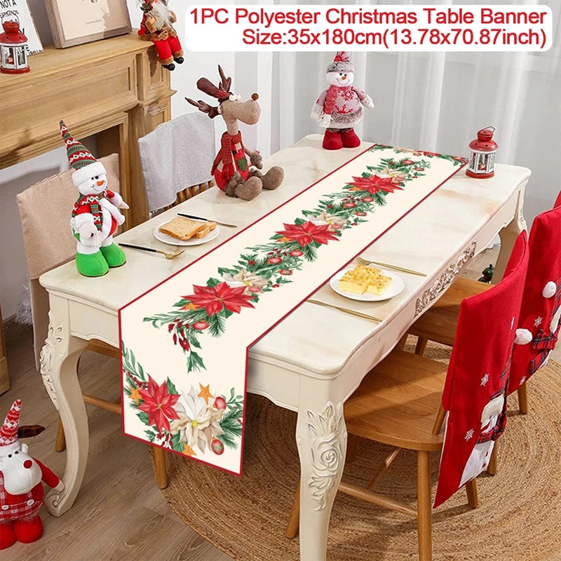 2024 Christmas Table Runners Merry Christmas Decoration for Home Tablecloth Table Cover Xmas Gifts Navidad Noel New Year 2025