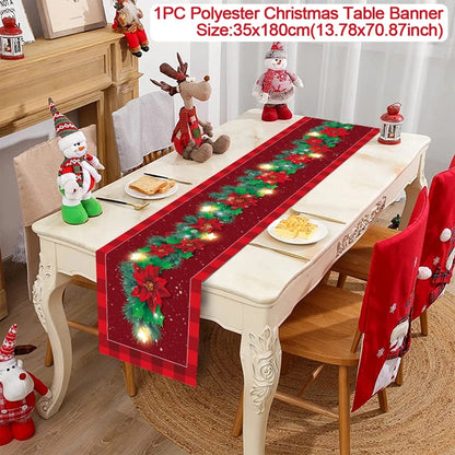 2024 Christmas Table Runners Merry Christmas Decoration for Home Tablecloth Table Cover Xmas Gifts Navidad Noel New Year 2025