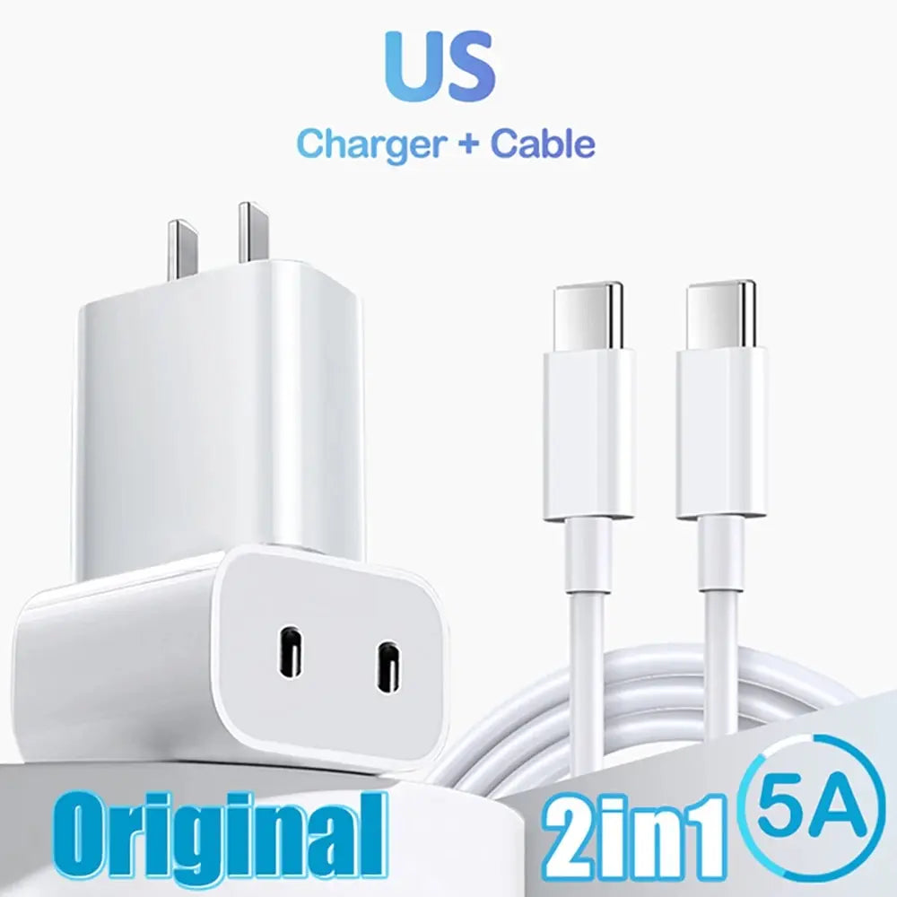 40W USB PD Charger 2 Ports Type C Quick Charge EU/US Plug For iPhone15 Huawei Samsung Xiaomi Fast Charging Phone Charger Adapter