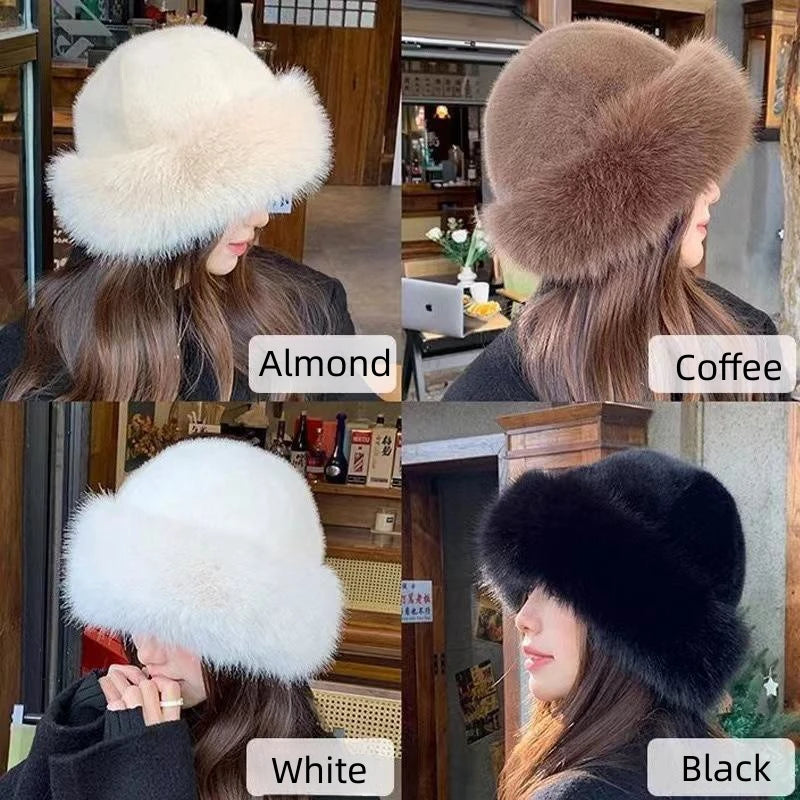 Autumn And Winter 2024 New Women's Fashion Fur Cap Fur Hat Fur Hats Mongolian Hat Brimless Plush Fluffy Skiing Riding Warm Caps