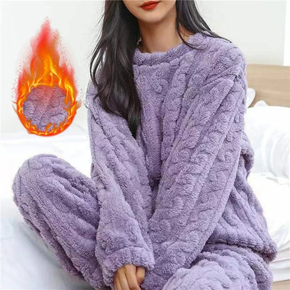 Women's pajamas set Winter Coral Velvet Homewear Fluffy O-neck leisure pajamas Velvet thickened two-piece loungewear set