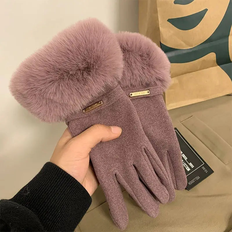 Fashion Women Gloves Autumn Winter Cute Furry Warm Mitts Full Finger Mittens Female Outdoor Sport Cycling Gloves