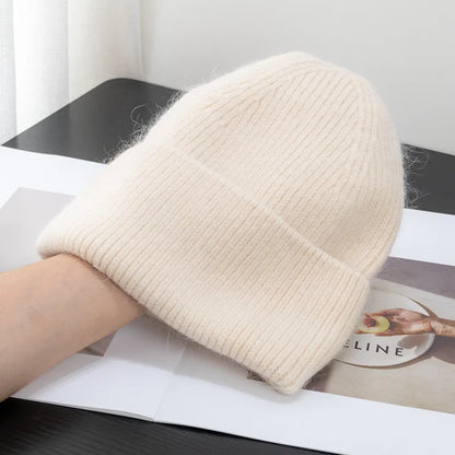 New Winter Korean Version Candy Color Rabbit Fur Fashion Simple Baotou Hat Women's Plush Thermal Knit Hat Cold Hat Pullover Hat