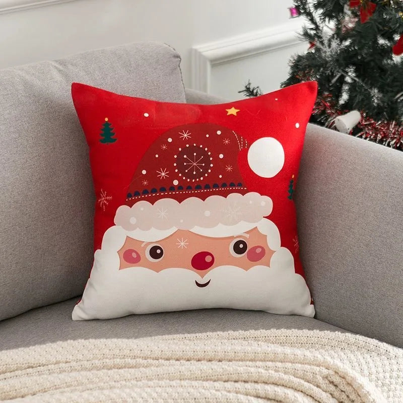 Christmas cartoon pillow cover, Santa Claus, reindeer, snowman, cute pillowcase, home celebration, red creative gift