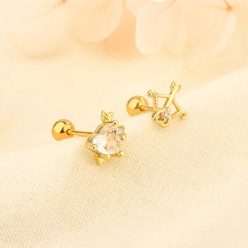 Fashion Cute Pink Zircon Bear Piercing Screw Ball Stud Earrings For Women Girl Gold Color Clover Charm Party Jewelry Accessories