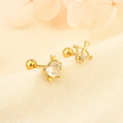 Fashion Cute Pink Zircon Bear Piercing Screw Ball Stud Earrings For Women Girl Gold Color Clover Charm Party Jewelry Accessories