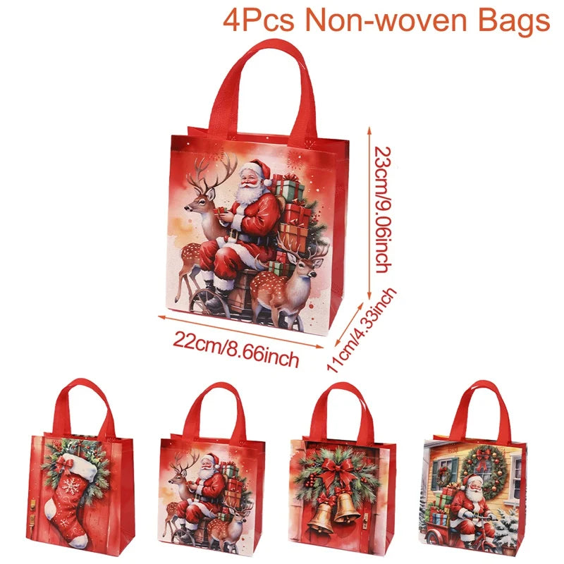 4pcs Christmas Gift Bag Santa Non-Woven Bag Christmas Decorations For Home 2024 Xmas Navidad Noel Gifts New Year  Packaging Bag