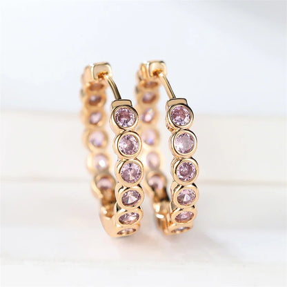 Luxury Female Small Black Round Earrings Charm Gold Color Earrings For Women Trendy Zircon Stone Wedding Clip Earrings