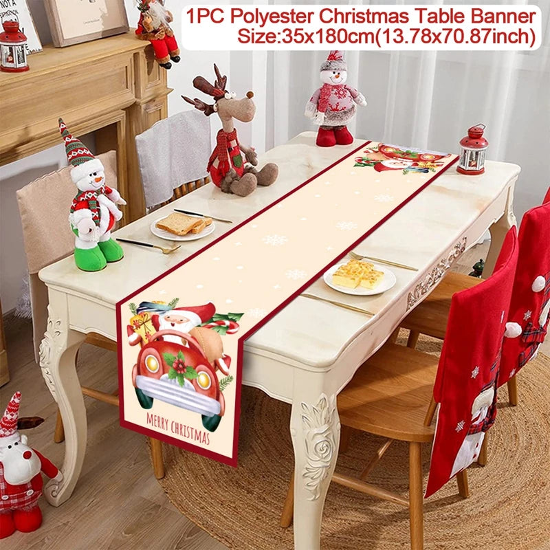 2024 Christmas Table Runners Merry Christmas Decoration for Home Tablecloth Table Cover Xmas Gifts Navidad Noel New Year 2025