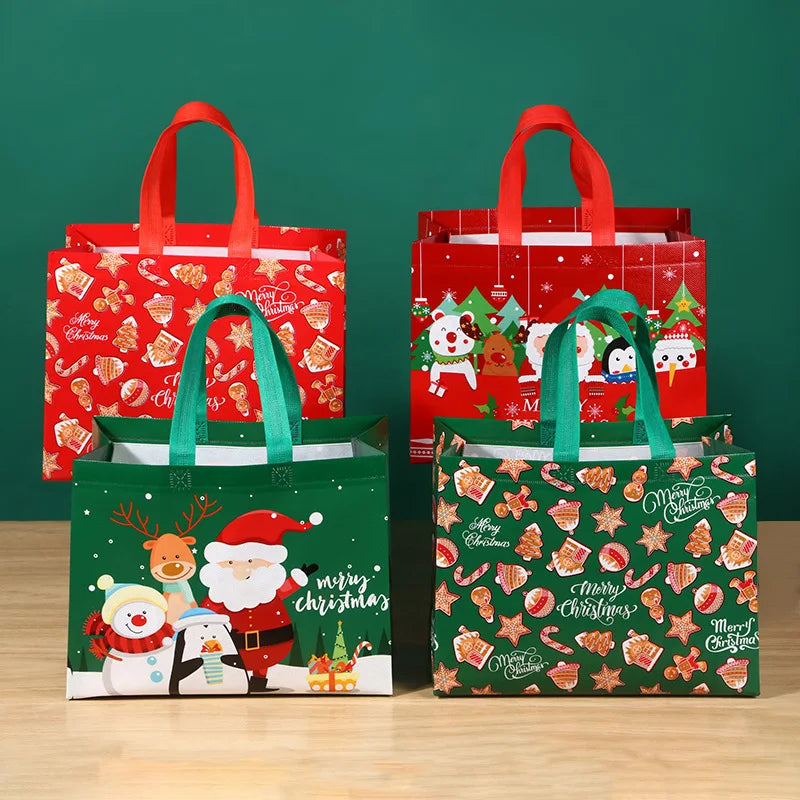 2024 Christmas Non Woven Bag Wholesale Tote Bag Cartoon Santa Claus Snowman Eco Bag Folding Storage Bag Gift Bag Party Supplies