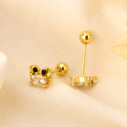 Fashion Cute Pink Zircon Bear Piercing Screw Ball Stud Earrings For Women Girl Gold Color Clover Charm Party Jewelry Accessories