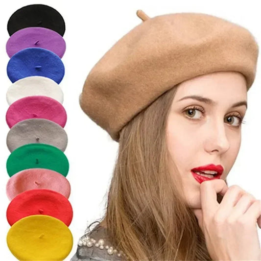 Women Wool Berets French Artist Style Warm Winter Beanie Hat Retro Plain Beret Solid Color Elegant Lady All Matched Autumn Caps