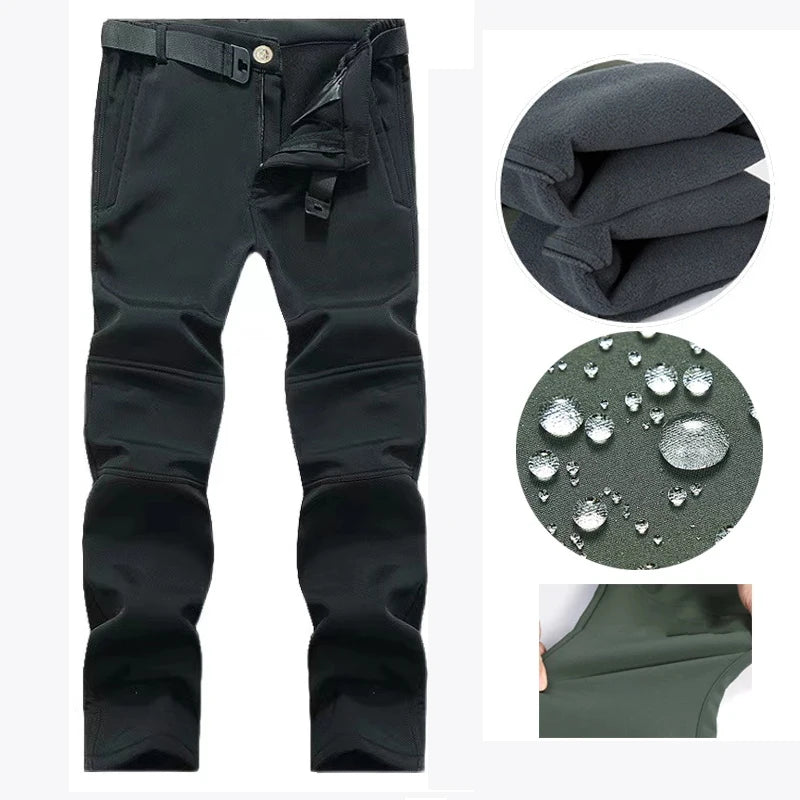 Men Winter Waterproof Climbing SkiingTrekking Fleece Fishing Tactical Sharkskin Cargo Pants Jackets Camping Hiking Trousers