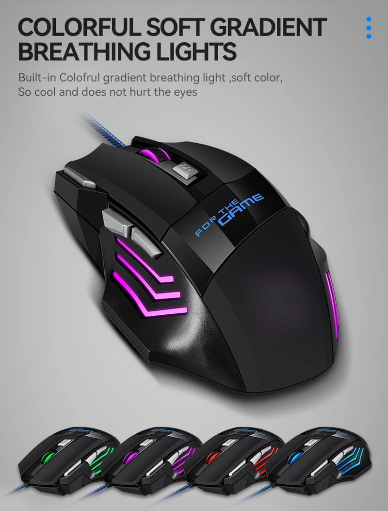 G6 USB Wired Gaming Mouse RGB Backlit Ergonomic Game USB Mouse 2400 DPI Adjustable 7 Keys 7 Color For Notebook Laptop Desktop